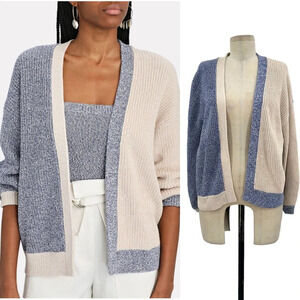 INTERMIX Aurora Two-Tone Rib Knit Cardigan Sweater Blue Beige Size XS‎
